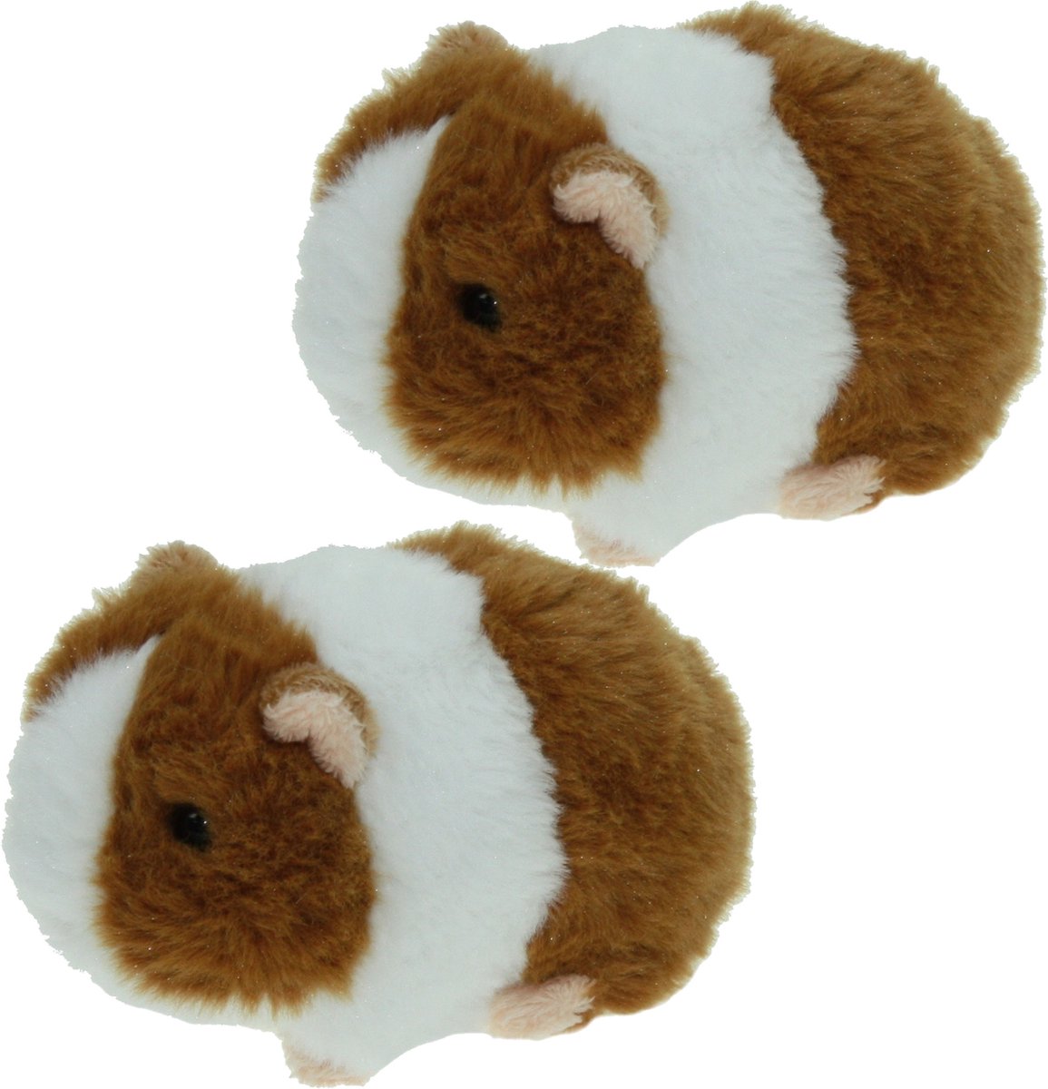 Cornelissen Pluche knuffel dier - Set van 2x stuks - Cavia - bruin/wit - van 13 cm - Speelgoed huisdieren knuffels