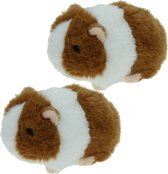 Set van 2x stuks pluche knuffel dieren Cavia bruin/wit van 13 cm - Speelgoed huisdieren knuffels