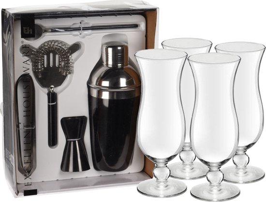 Excellent Houseware cocktails maken set 5-delig met 8x Pina Colada glazen 440 ML