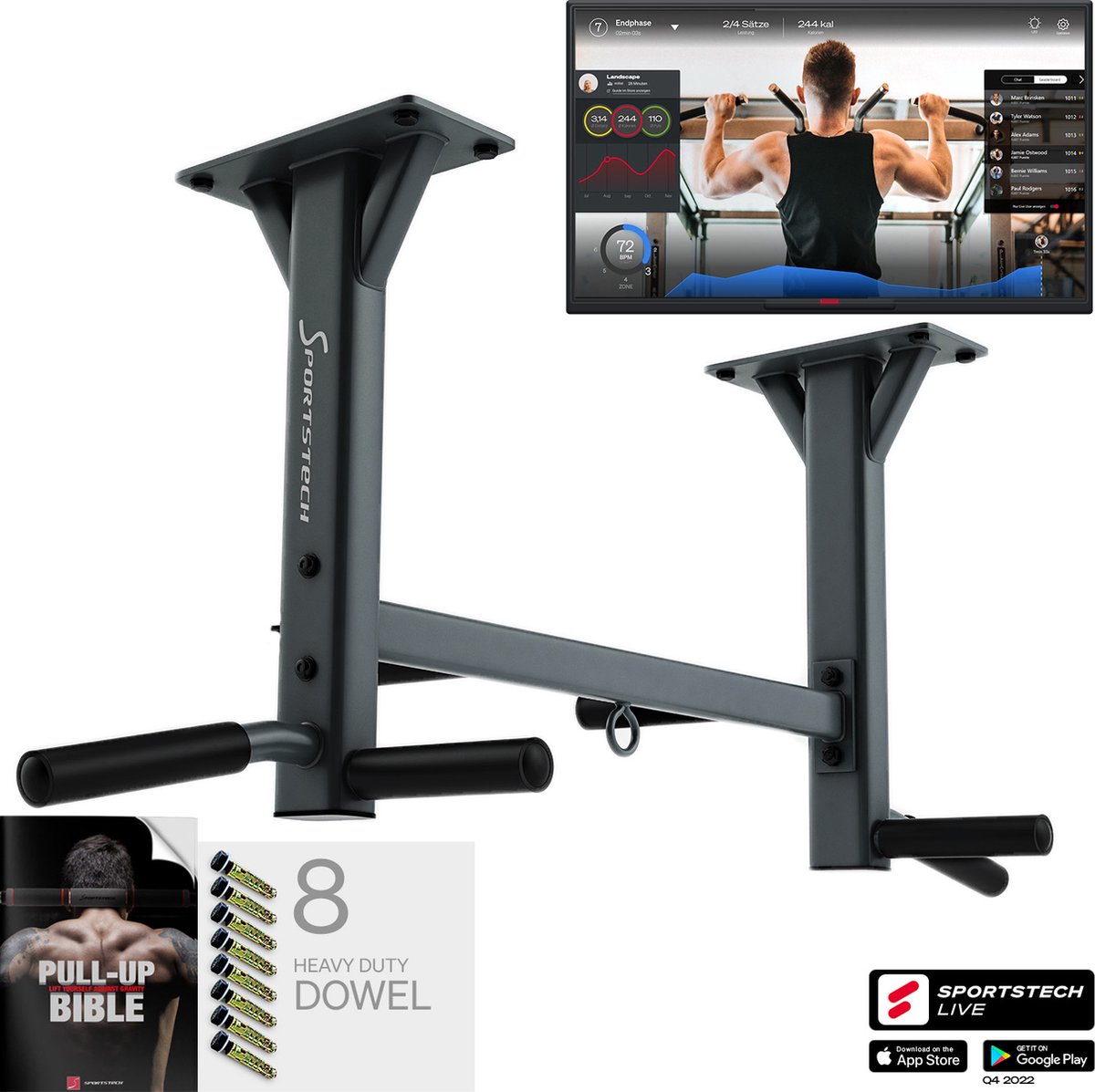 Sportstech KS400 Plafondoptrekstang | Multifunctioneel | Tot 300 kg