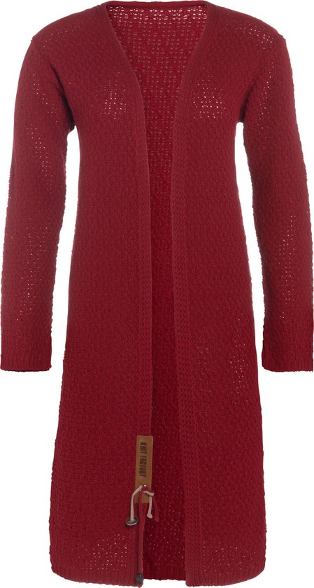 Knit Factory Luna Lang Gebreid Vest Bordeaux - Gebreide dames cardigan - Lang vest tot over de knie - Zwart damesvest gemaakt uit 30% wol en 70% acryl - 36/38