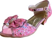 Elsa Prinsessen schoenen roze glitter strikje maat 34 - binnenmaat 22 cm - bij jurk verkleedkleding