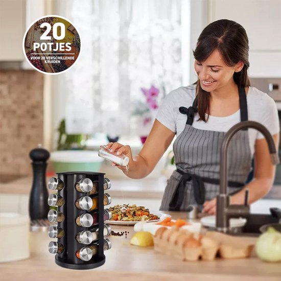 PUPPYCUTE Étagère à épices Rotative Avec Pots (20 Pièces), Organisateur D'assaisonnement Pour Armoire, étagère D'assaisonnement Pour Comptoir De Cuisine, Organisateur D'épices Rotatif En Acier