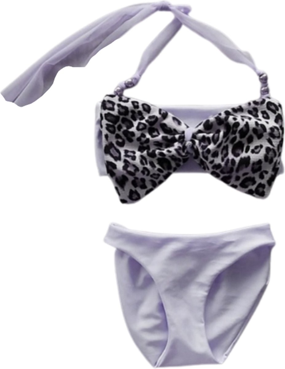 Maat 68 Bikini zwemkleding wit panterprint badkleding met strik voor baby en kind zwem kleding witte badkleding - Merkloos