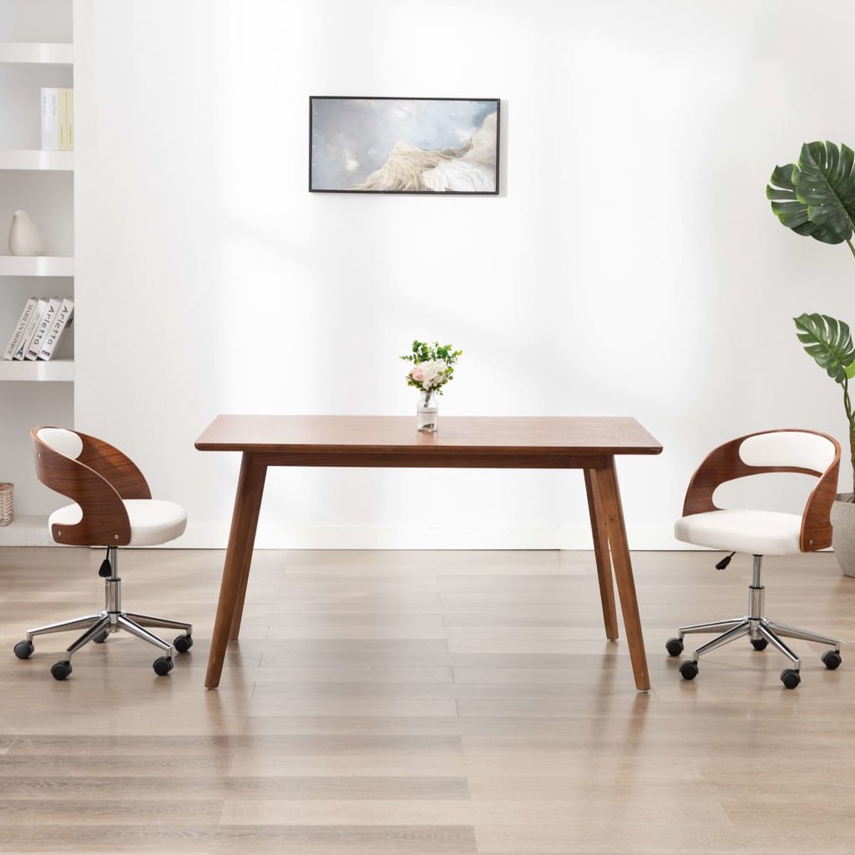 Prolenta Premium - Kantoorstoel draaibaar gebogen hout en kunstleer wit