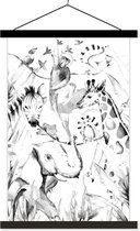 Posterhanger incl. Poster 120x180 cm - Schoolplaat - Dieren - Jungle - Waterverf - Aap - Jongens - Meisjes - Kindje - Textielposter - Zwarte latten
