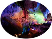 WallClassics - Dibond Ovaal - Gekleurde Lichten in een Grot - 96x72 cm Foto op Ovaal (Met Ophangsysteem)