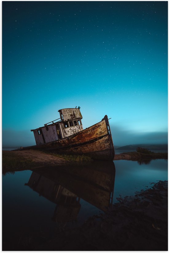 WallClassics - Poster brillant – Navire échoué la nuit - Photo 40x60 cm sur papier poster brillant