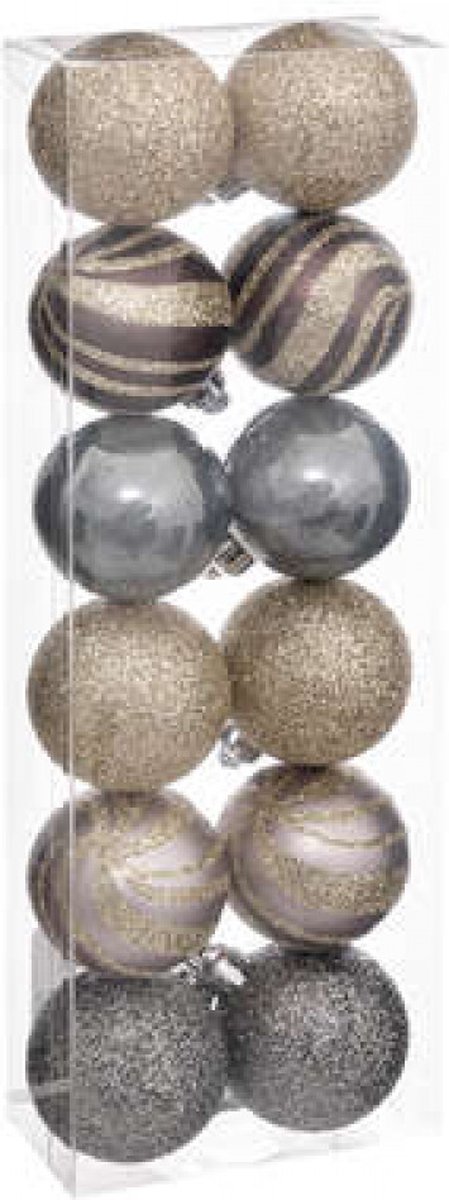 Kerstballenset 12 delig - 4cm - Champagne/paars/grijs - nieuwe collectie