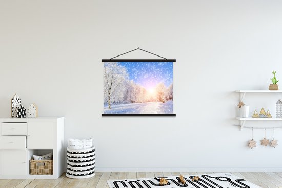 Porte-affiche avec affiche - Affiche scolaire - Neige - Soleil - Hiver - 120x90 cm - Lattes noires