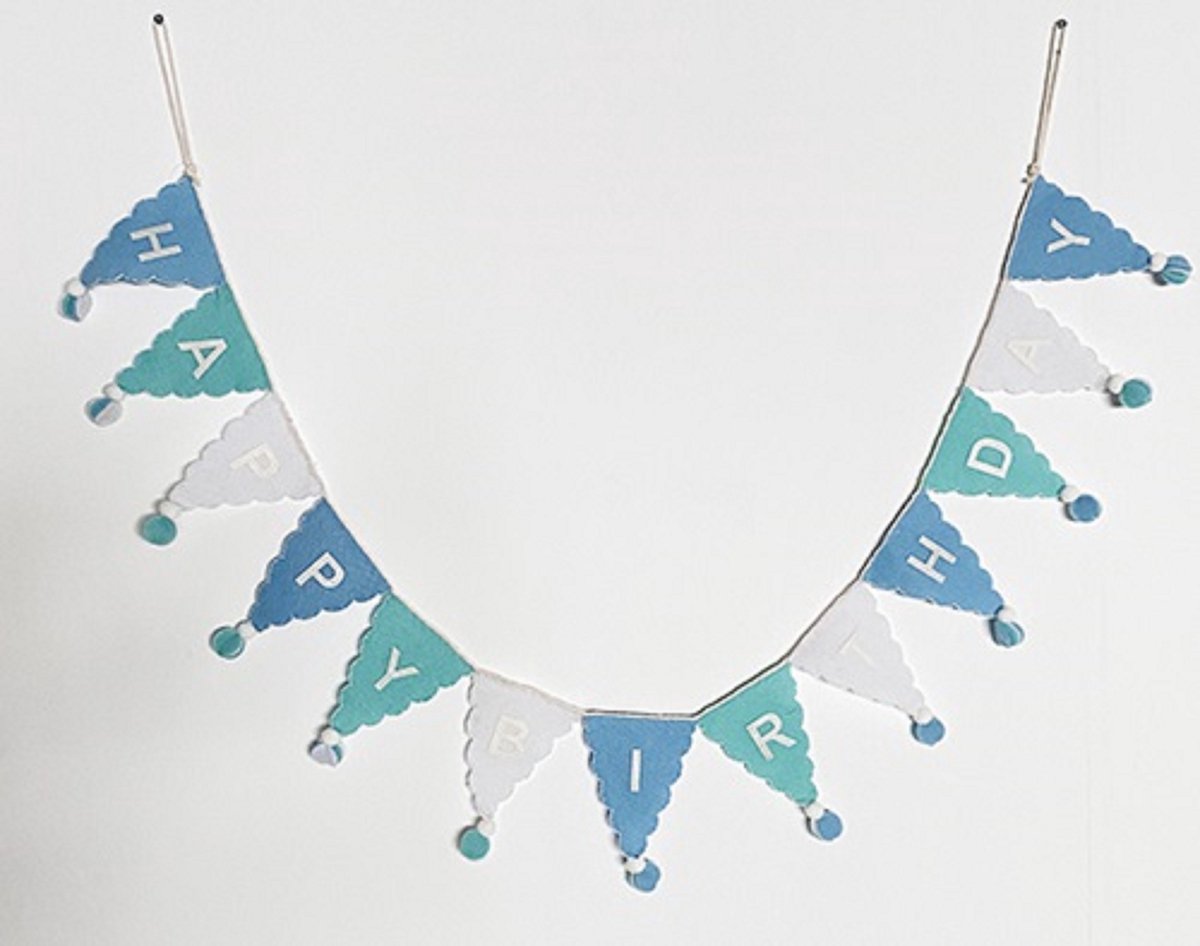 Slinger Happy Birthday blauw vilt 15x2x170cm