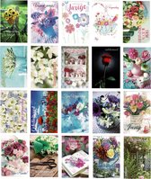 20 Cartes de vœux anniversaire Fleurs - cartes d'anniversaire 12x17cm avec enveloppes