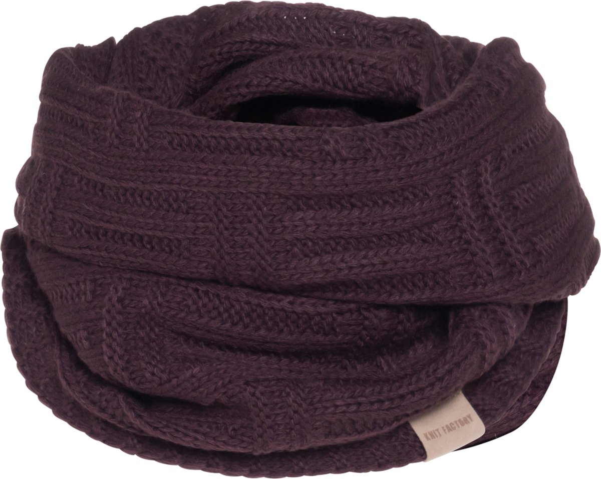 Knit Factory Bobby Gebreide Colsjaal Dames & Heren - Nekwarmer Ronde Sjaal - Nekwarmer - Wollen Sjaal - Paarse colsjaal - Dames sjaal - Heren sjaal - Unisex - Aubergine - One Size