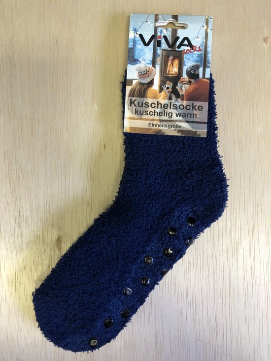 Warme sokken- Huissokken - knuffelsokken - MET ANTISLIP- onze size- Marine Blauw