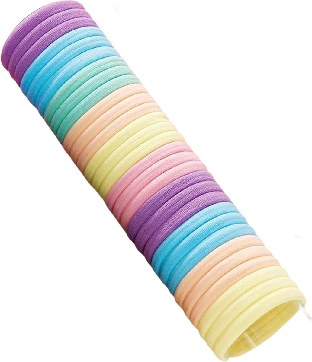 Elastiekjes 50 stuks | Pastel Haar Elastieken | elastisch | hoge kwaliteit haarelastiekjes | Oranje Paars Roze Geel Blauw | Sparkolia