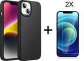 Hoesje geschikt voor iPhone 14 Plus Back Cover Hoesje - Mat Zwarte TPU case met 2X Hoesje geschikt voor iPhone 14 Screenprotector - Epicmobile