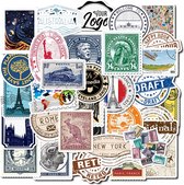 Vintage Postzegel Stickers - set 50 stuks - Laptop Stickers - Stickervellen