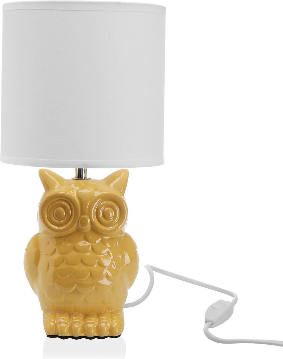 Versa Home - Tafellamp - Bureaulamp - Sfeerlamp - Uil - Geel - Keramisch - 16 x 16 x 32,5 cm