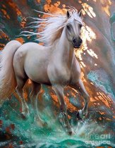 Wit paard - Diamond Painting - 50 x 65 - Ronde steentjes