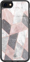 Casimoda® hoesje - Geschikt voor iPhone 8 - Stone grid marmer / Abstract marble - Luxe Hard Case Zwart - Backcover telefoonhoesje - Roze
