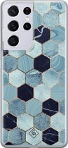 Casimoda® hoesje - Geschikt voor Samsung S21 Ultra - Blue Cubes - Backcover - Siliconen/TPU - Blauw