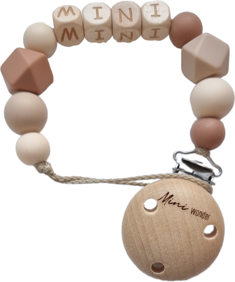 Goedkoopste MINIWONDER speenkoord - Gepersonaliseerd met naam - crème/ havermout/ hazelnoot