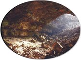 WallClassics - Dibond Ovaal - Daglicht vallend in Grot - 28x21 cm Foto op Ovaal (Met Ophangsysteem)