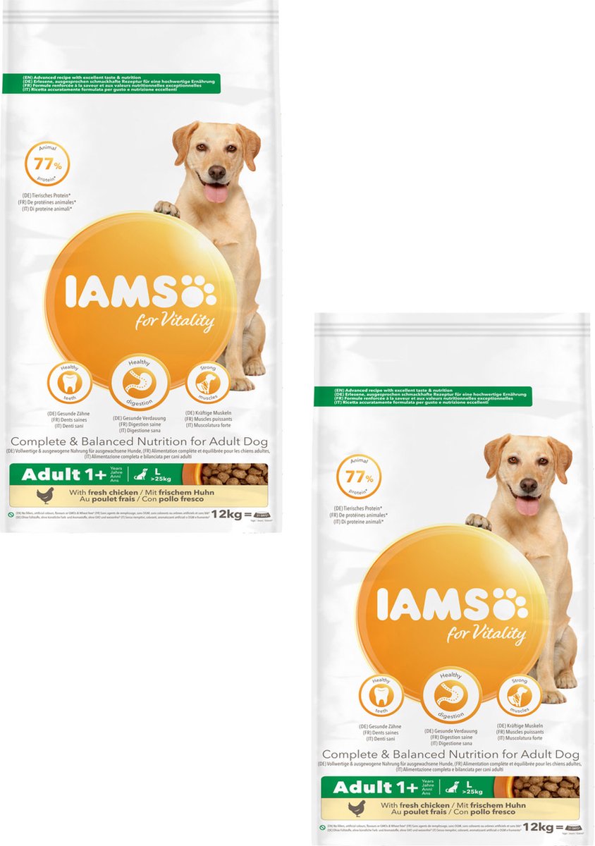 Iams Dog Adult Large - Hondenvoer - 2 x Kip 12 kg 1 - 7 Jaar