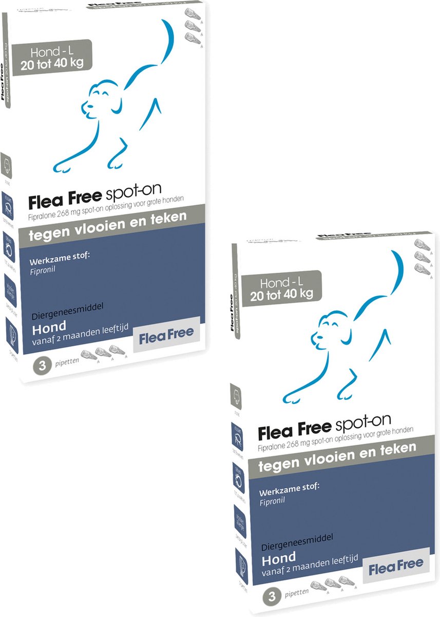 Flea Free Fipralone Spot-On Hond Large - Anti vlooien en tekenmiddel - 2 x 3 pip
