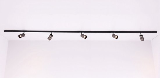 FLAT Designline Titanium - railsysteem railverlichting - complete set 3 meter met 5 spots - 5 x Gu10 - SMART geschikt
