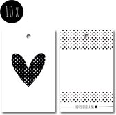 10x Label / Kaartje van karton / Cadeaulabels | HARTJE | 85 x 55 mm | wit-zwart