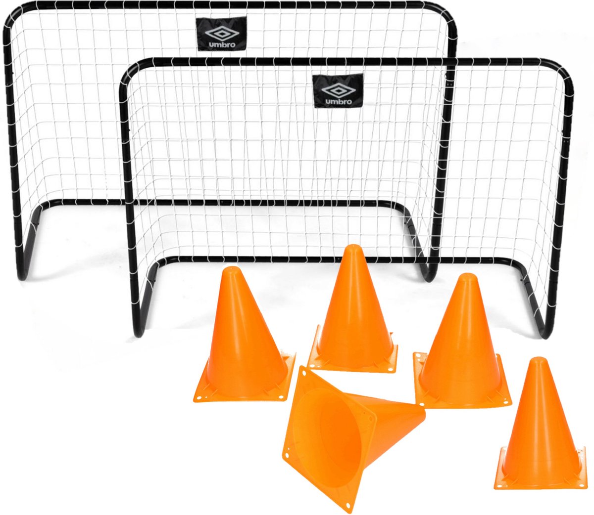 Voetbal speelgoed set - 2x voetbaldoeltjes - en 4x pionnen - goals setje - 78 x 45 x 56 cm