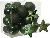 Kerstballen en sterren ornamenten - set 32x stuks - kunststof - donkergroen