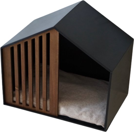 STUDIO ANIMAUX kattenhuis | kattenmand | hondenhuis | hondenmand | hout | zwart | 52,5 x 60 x 40 cm | inclusief kussen