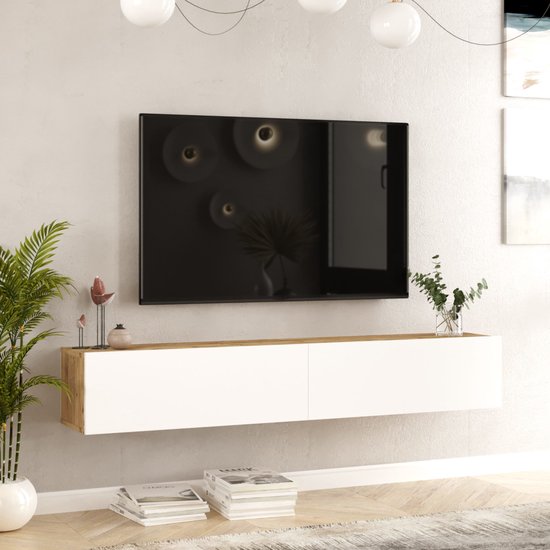 Meuble TV Lapinlahti 180x31,5x29,5cm couleur bois et blanc