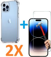 Shock-proof  silicone hoesje met 2 Pack Tempered glas Screen Protector Geschikt voor: iPhone 14 Pro