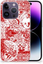 GSM Hoesje Geschikt voor iPhone 14 Pro Back Case TPU Siliconen Hoesje Angel Skull Red