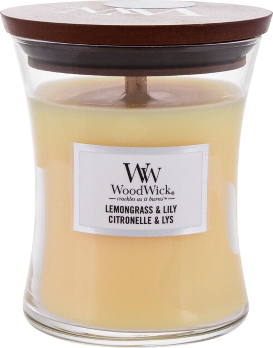 Woodwick Hourglass Medium Geurkaars Lemongrass & Lily