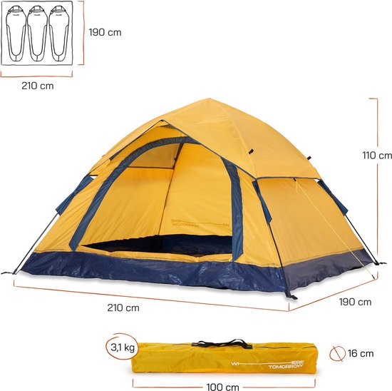 Whhere Tomorrow Pop Up Tent 210 X 190 X 110 Cm - Geel - 3 Persoons van Whhere — afbeelding 3