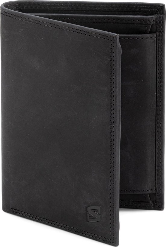 SERASAR Lederen Herenportemonnee [Vintage] - Zwart - Met RFID-Bescherming
