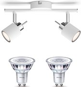 Philips Meranti Opbouwspot met GU10-fitting & Philips LED Spot GU10 50W - LED - Spotjes Opbouw - 2 Lichtpunten - Wit