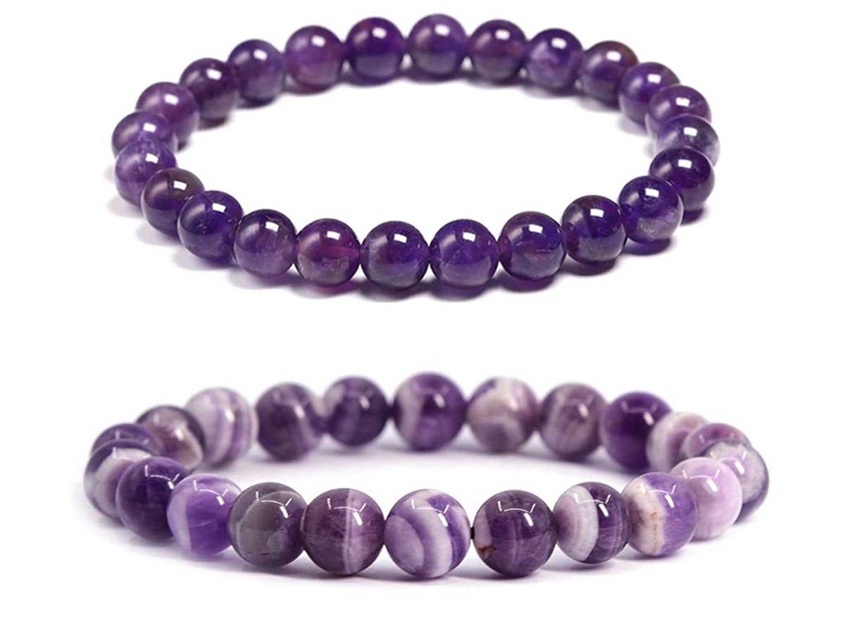 Bixorp Gems Amethist + Droom Amethist Edelstenen Armbanden Set - Kralenarmband