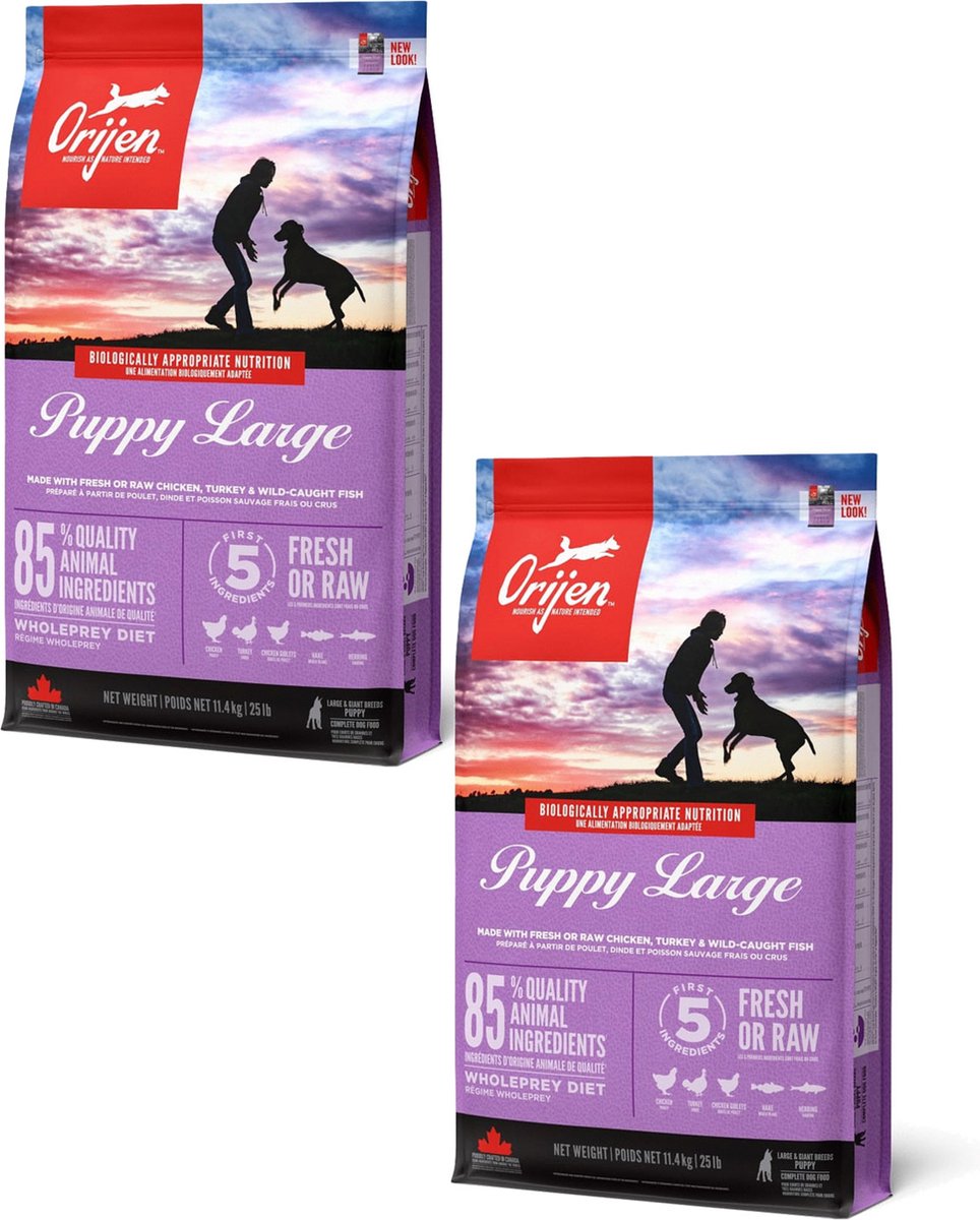 Orijen Orijen Whole Prey Puppy Large Breed Kip&Kalkoen - Hondenvoer - 2 x 11.4 kg