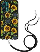 Realme 9 Pro+ Hoesje met Koord Zwart Sunflowers - Designed by Cazy