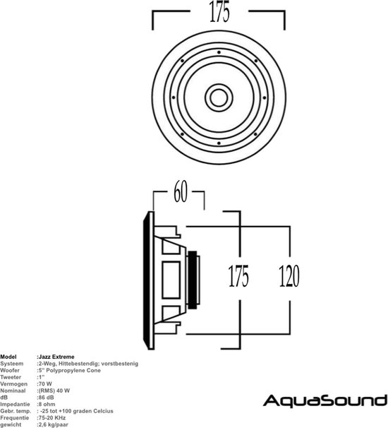 AquaSound SPKJAZZ175-W Jazz Sauna speaker, weer- en temperatuurbestendig van AquaSound — afbeelding 2