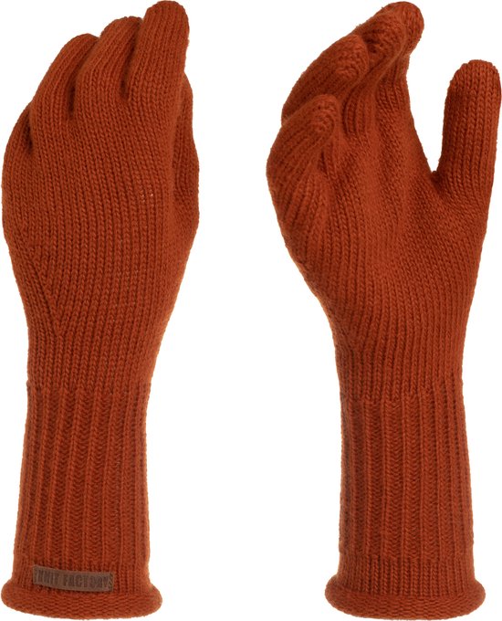 Knit Factory Lana Gebreide Dames Handschoenen - Gebreide winter handschoenen - Oranje handschoenen - Polswarmers - Terra - One Size