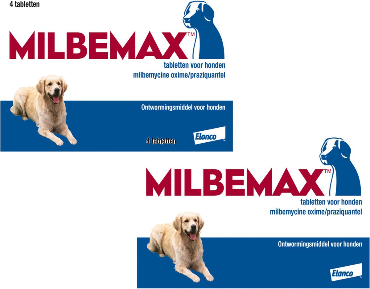 Milbemax Milbemax Hond - Anti wormenmiddel - 2 x 4 tab 10 Tot 75 Kg