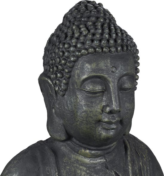 Statue Bouddha Relaxdays - 70 cm - statue de jardin zen - polyrésine - décoration jardin - anthracite