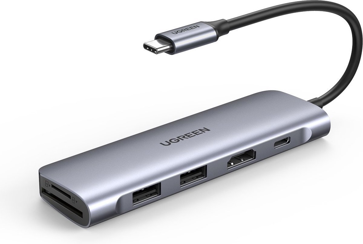 UGREEN - 6-in-1 USB-C Hub / Docking Station voor o.a. MacBook met HDMI 4K, 2x USB3.0, USB-C oplaadpoort (Thunderbolt 3), SD en Micro SD(TF)