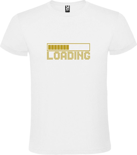Wit T-Shirt met “ Loading “ afbeelding Goud Size XXXXL